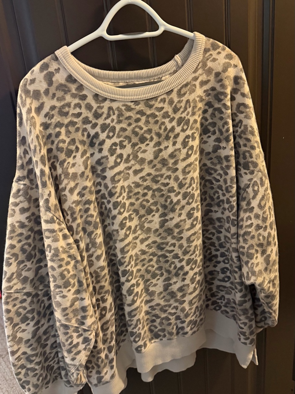 aerie Leopard Print Scoop-Neck Pullover - Taupe & Gray